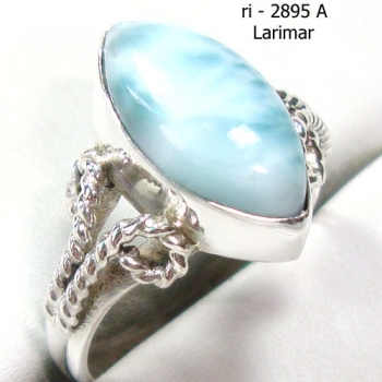 Genuine silver sea blue larimar ring